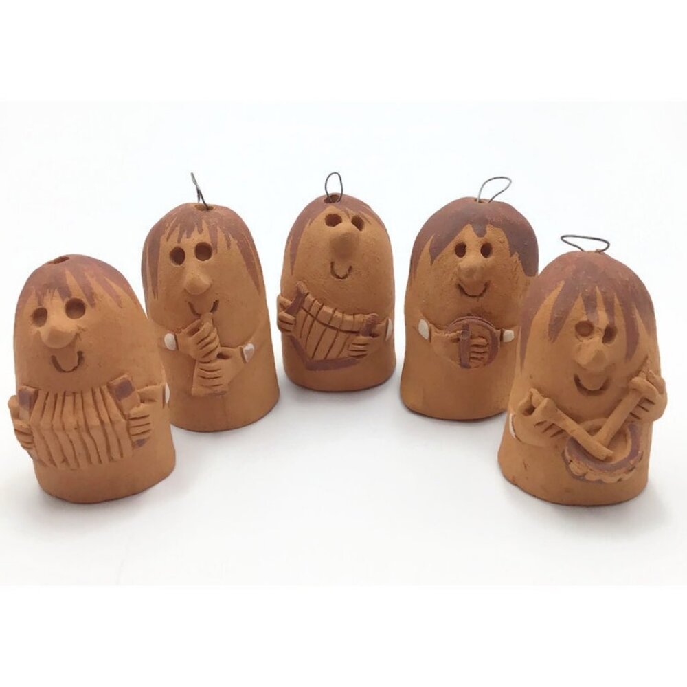 Terracotta Mariachi Musician Ornaments Set 5 Folk Art Handmade
